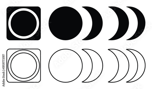 Moon Phases Vector Illustration with Lunar Cycle Symbols