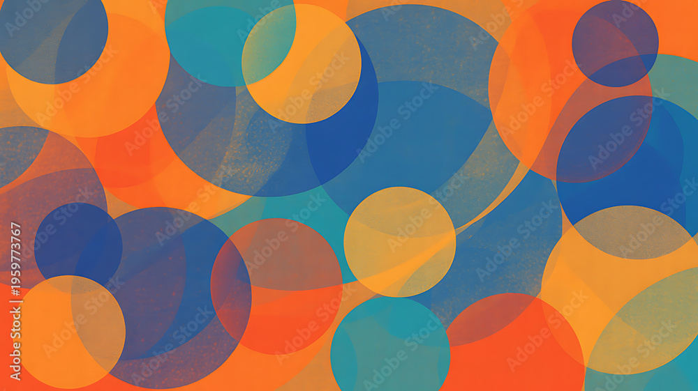 A vibrant seamless retro pattern featuring colorful geometric circles in bright orange, yellow, and pink hues creates a bold vector illustration for artistic textile design and wallpaper backdrops