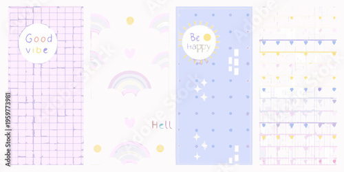 Colorful pastel banners with positive affirmations and whimsical illustrations