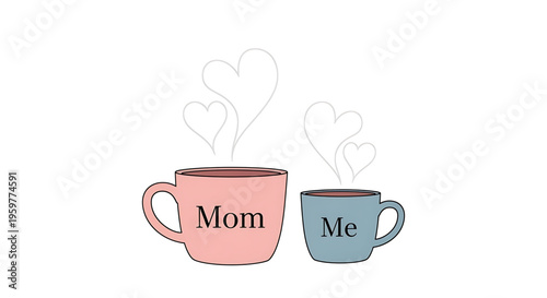 A heartwarming vector illustration of two coffee cups with the words 'Mom' and 'Me' for Mother's Day or family bonding