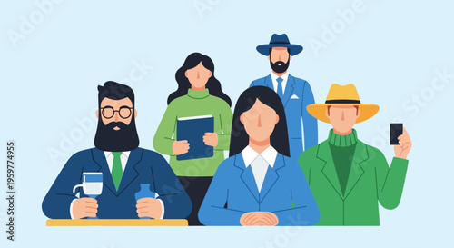 Diverse Professional Group Vector Illustration: Modern Flat Design of Business People and Community Together