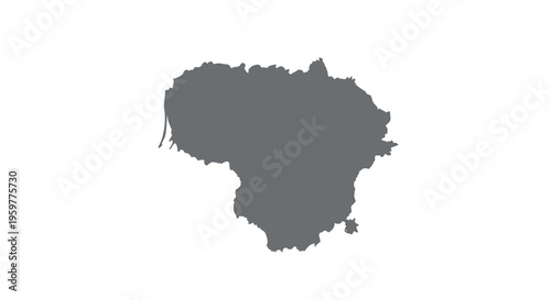 A stark black silhouette depicts the geographical shape of lithuania against a white background high quality