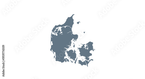 A minimalist depiction of denmark s shape rendered in a solid dark blue hue on white