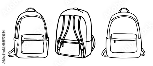 Backpack icon set with multiple styles and flat color illustration featuring backpack, tote, travel, luggage, carry with vector, monochrome