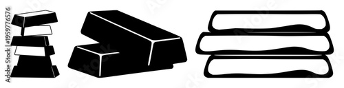 Gold bar stack silhouette set with simple geometric stacking style featuring gold, bar, silhouette, bullion with mining and finance