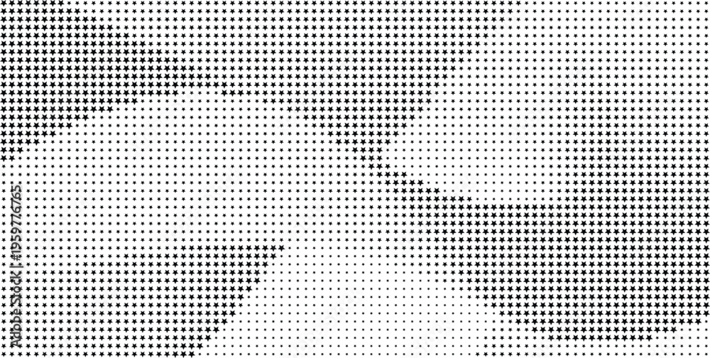 Fototapeta premium Black Star and Dot Halftone Pattern Abstract Background with Dynamic Shapes, Black Star Dot Halftone Dynamic Abstract Background