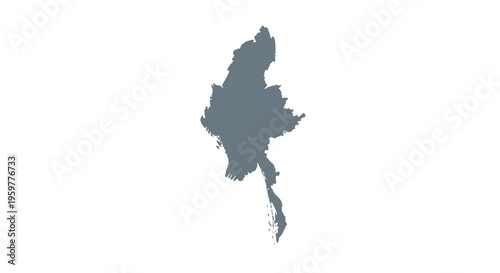 A dark blue silhouette depicts the geographical shape of myanmar a southeast asian nation high quality