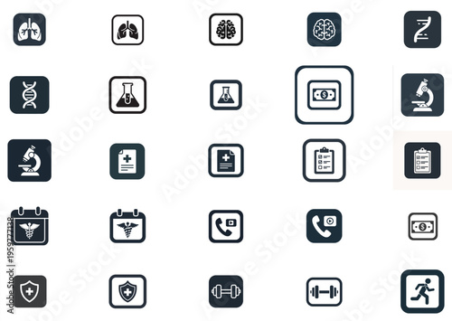 Comprehensive Set of Medical, Healthcare, and Scientific Vector Icons for Modern Design Projects