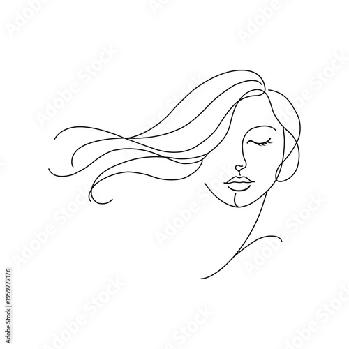 Photography Woman Face Line Drawing Vector Icon – Minimalist Silhouette, Continuous Hair Ou