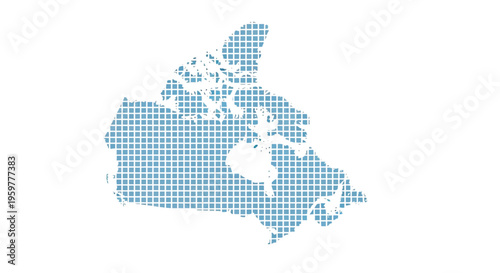 A blue pixelated outline depicting the geographical shape of canada on a white background high quality