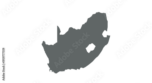A stark black silhouette depicts the geographical shape of the republic of south africa high quality