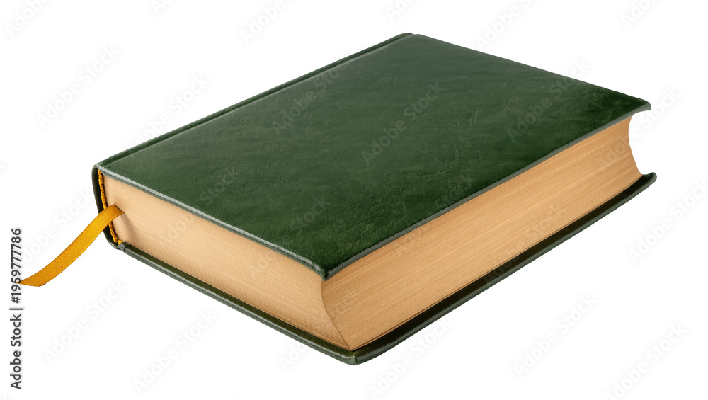 Αυτοκόλλητο Elegant closed green book with a yellow ribbon bookmark, symbolizing wisdom and