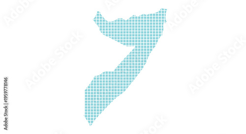A teal pixelated map of somalia against a stark white background showing country boundaries high quality