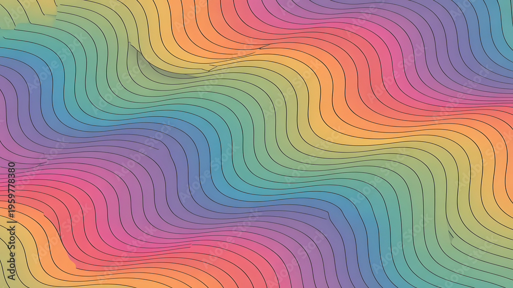 Obraz premium Vibrant rainbow wavy lines abstract background, fluid pattern