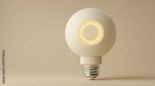 Modern Minimalistic Round Light Bulb with Soft Glow on Beige Background