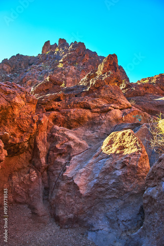 Rocky Desert Canyon with Rope and Steep Cliffs Adventure in Nevada