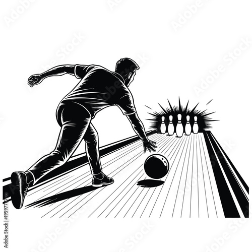 A bowler releases a bowling ball down a lane toward pins