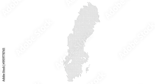 A dotted representation of sweden s geographical shape rendered in monochrome against white high quality professional
