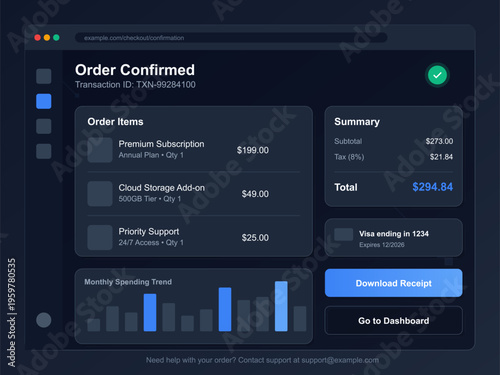 Premium Subscription Order Confirmation Interface