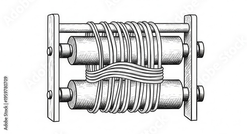 mechanical wire spooling machine illustration on white