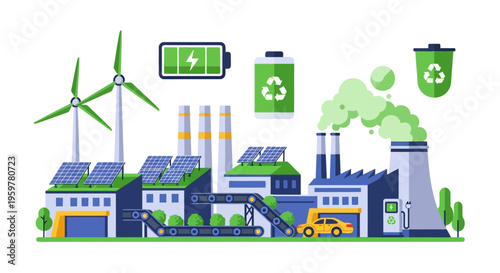 Green Industry Ecosystem: Renewable Energy, Solar Panels, Wind Turbines, Electric Vehicles & Sustainable Manufacturing