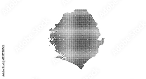 Abstract representation of a landmass composed of tiny squares against a white background high quality professional