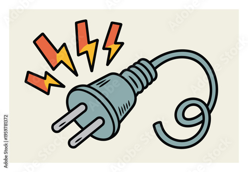 Electric Plug with Lightning Bolts Vector Illustration
