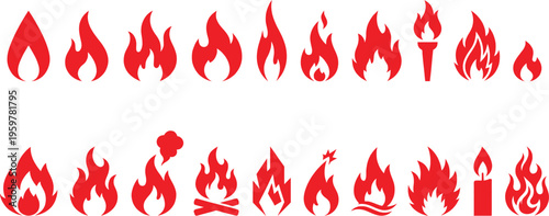 Fire flame icons set burning heat blaze vector collection design