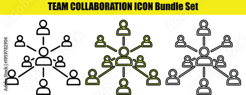 Team collaboration icons set with people connected in networks  teamwork and partnership