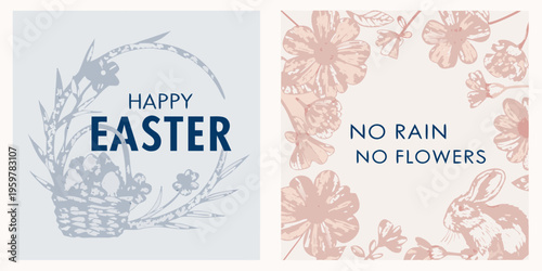 Festive easter cards with floral designs bunnies and cheerful greetings