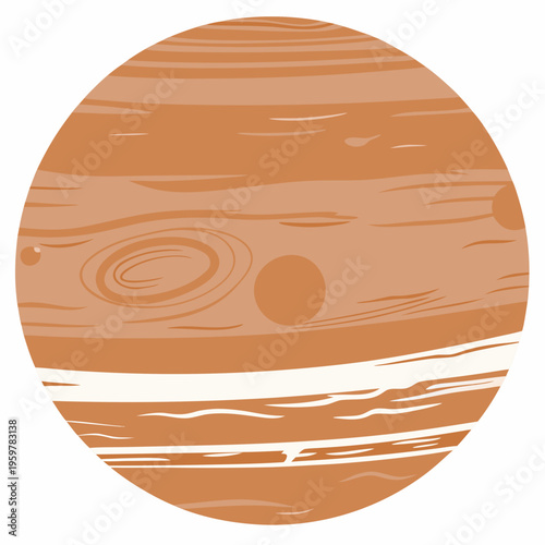 Stylized illustration of the planet jupiter with swirling orange and brown bands