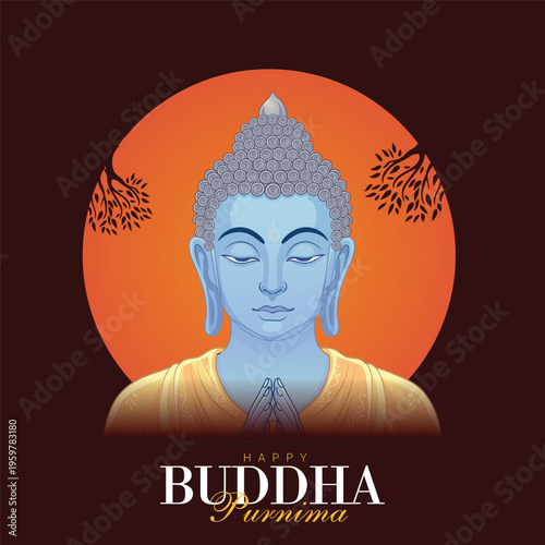 Happy Buddha Purnima Greeting Card with Lord Buddha