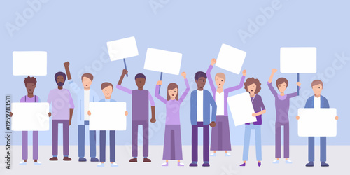 Diverse group of people holding blank signs in a united demonstration
