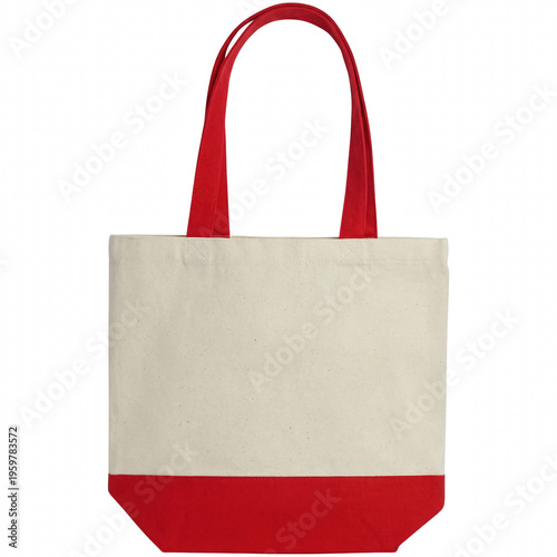Canvastavla Cream Canvas Tote Bag with Red Handles and Base
