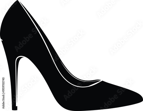 High-heeled women's fashion shoe silhouette, elegant black stiletto pump icon for elegant footwear design, luxury formal apparel vector isolated on a white background.