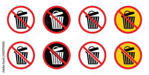 No Dumping prohibition vector signs isolated on white background.