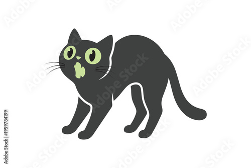 Scared black cat with arched back and wide eyes vector illustration