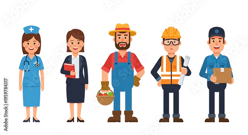 A diverse group of professionals standing together in a vector illustration