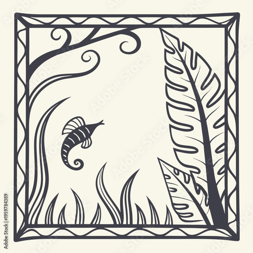 Abstract square frame in hand-drawn cut-out style.