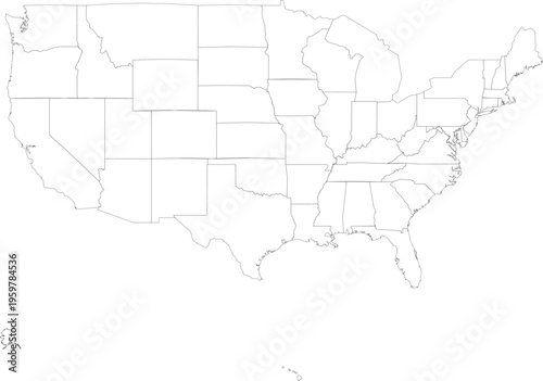 USA map outline states borders United States line vector illustration