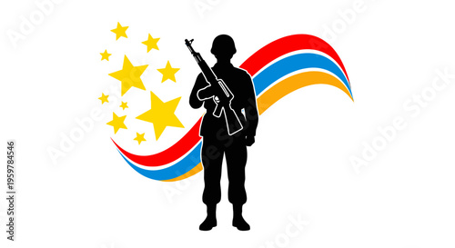Soldier Holding a Rifle Silhouette Profile.
