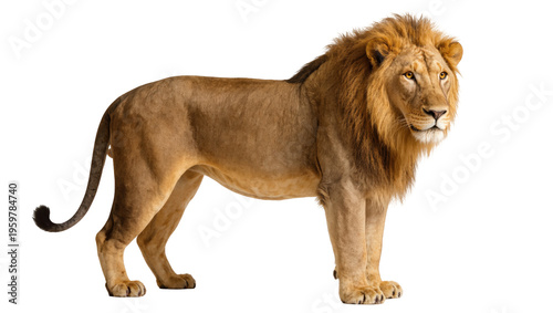 Φωτογραφία A magnificent male lion with a glorious mane standing confidently, full body sid