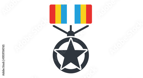 Black star medal with ribbon.
