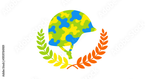 Colorful Earth Globe with Leaves.