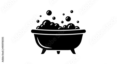 A black and white illustration of a bubbly bathtub
