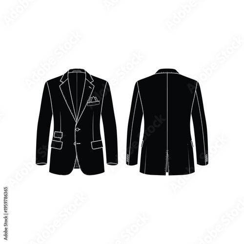 Black Suit Jacket Front Back Commercial Vector