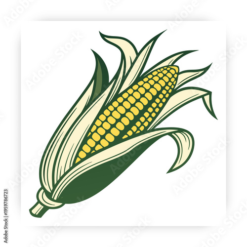 Hand Drawn Corn icon Vector Illustration, Fresh Maize Clipart, Organic Farm Vegetable Design Isolated on White Background.