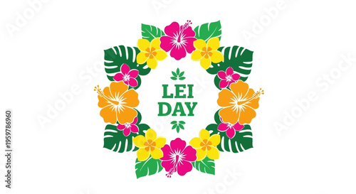 Colorful Lei Day Floral Graphic Design.
