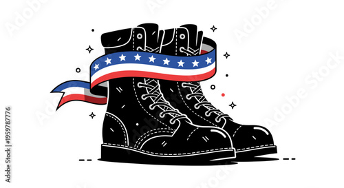 American Patriotic Black Leather Boots.