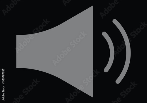 Grey Speaker Volume Icon with Sound Waves on Black Background for Dark Mode Audio Settings Multimedia Controls and Music Playback Interface.
